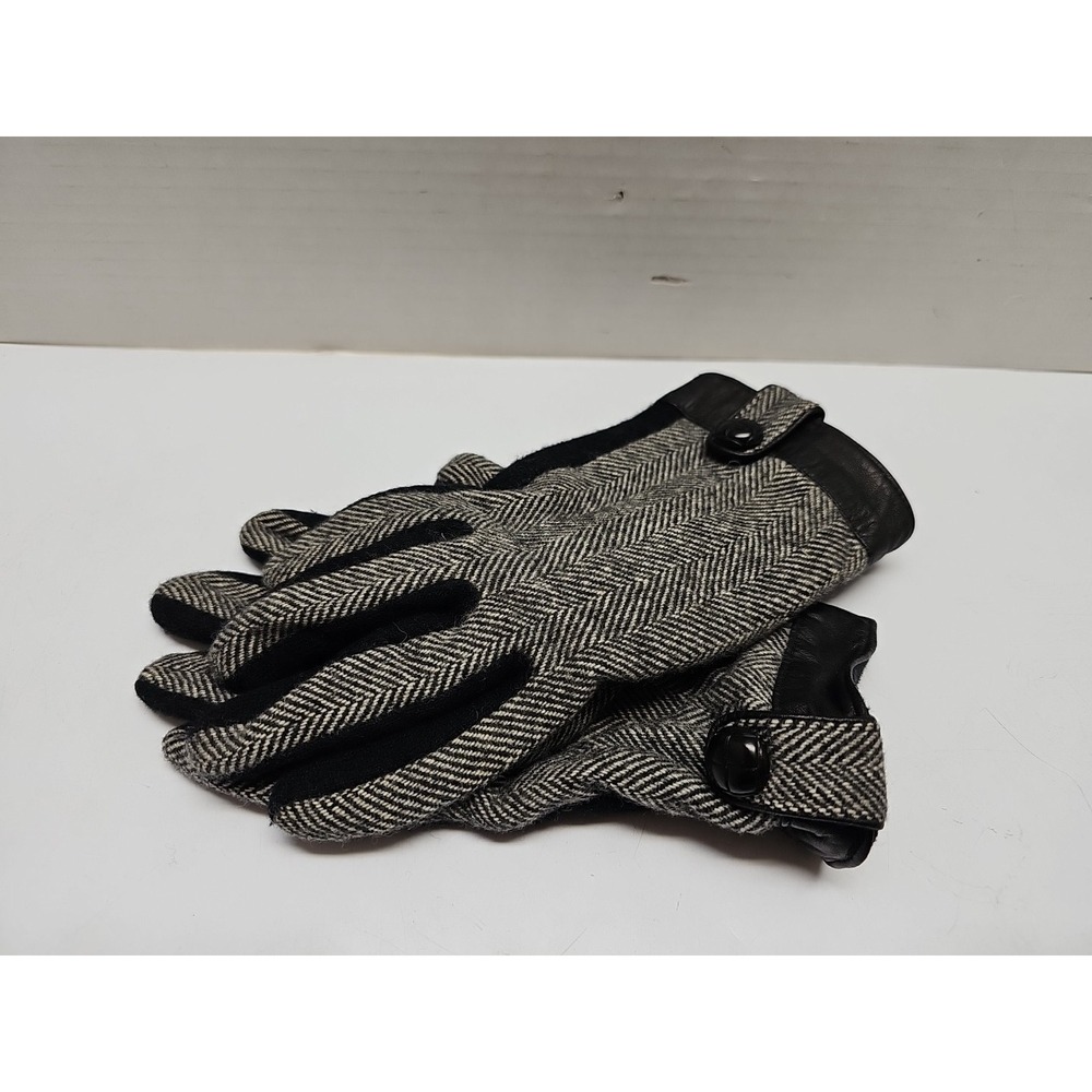 Lauren Ralph Lauren Women's Gray/Black Gloves Wool Cashmere Blend Medium
